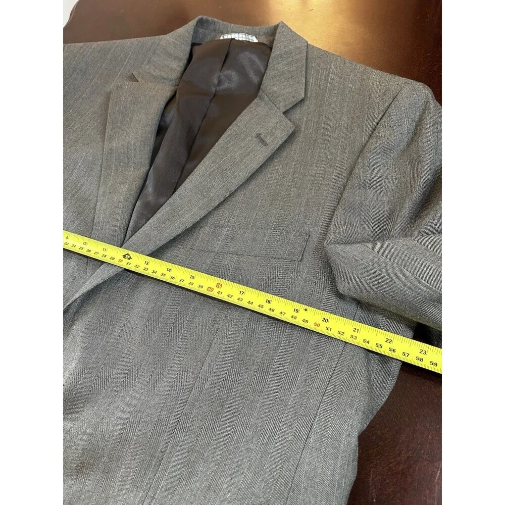 Saddlebred Brown Gray Herringbone 3-Piece Suit 42L Single-Breasted Pants 34x32